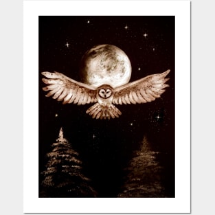 Owl with full moon Posters and Art